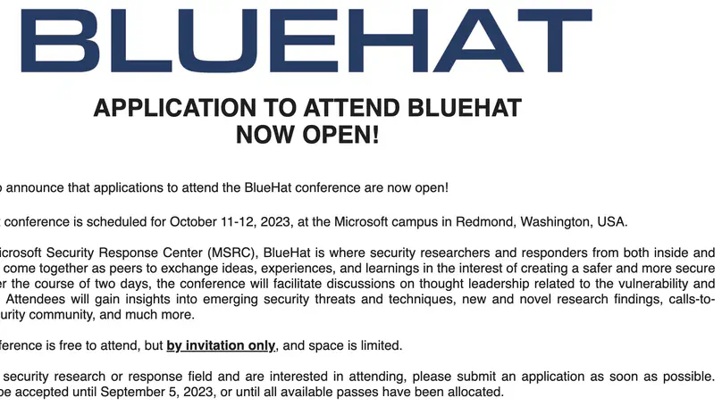 Invited to Attend the 21st BlueHat 2023