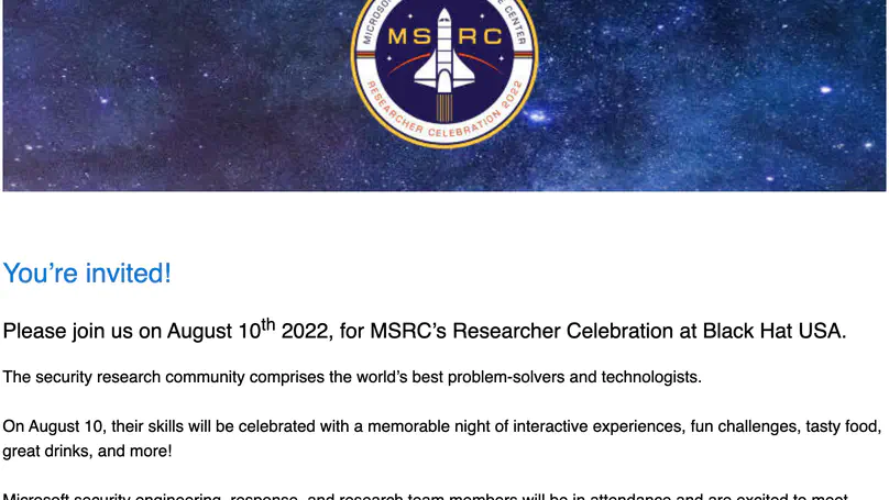 Invited to MSRC's Researcher Celebration at Black Hat 2022